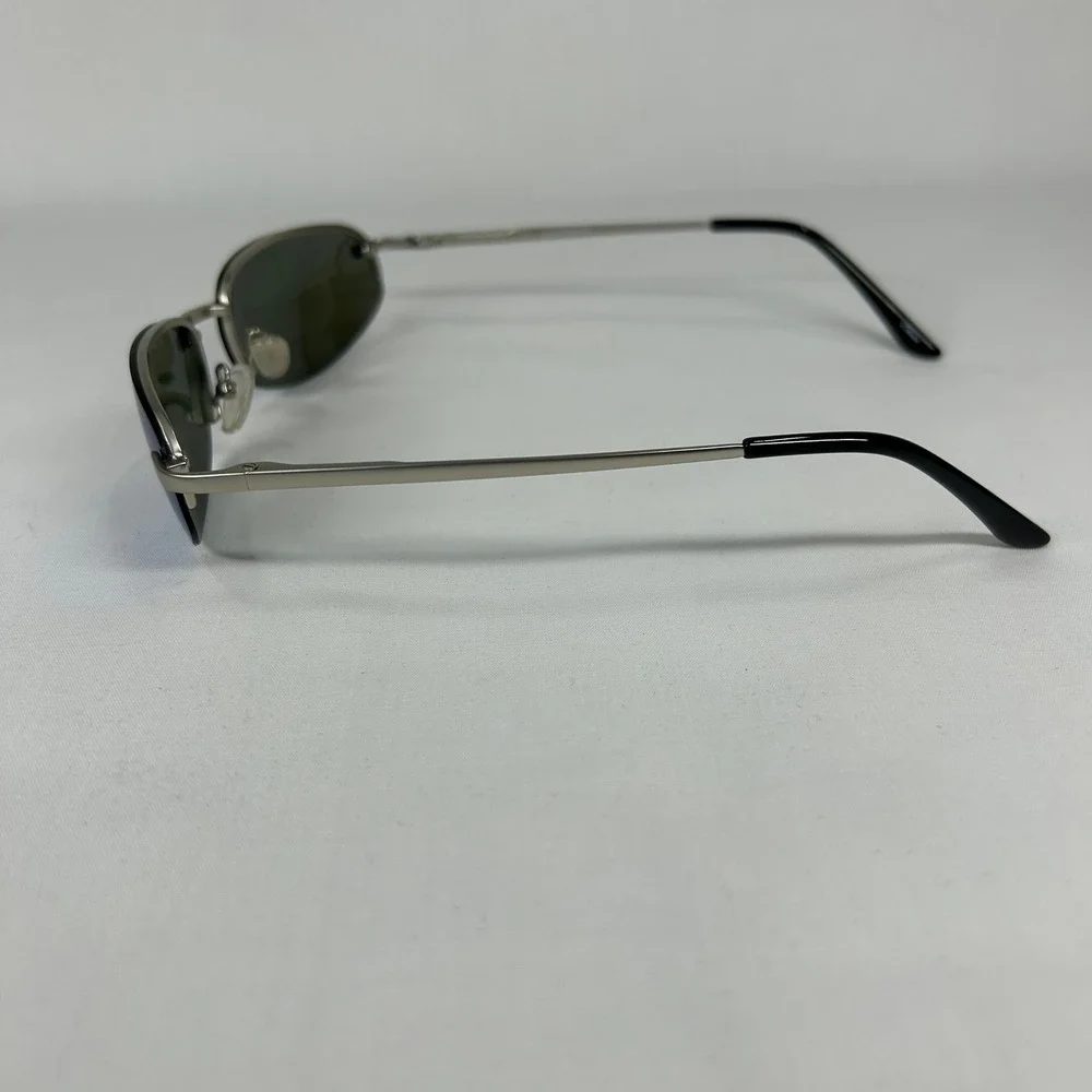 Deadstock Y2K Silver Rimless Sunglasses – Blue Tinted Oval Cyber Shades